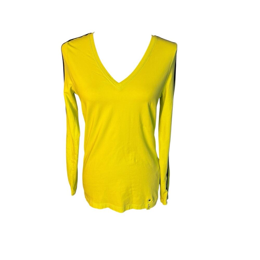 Lauren Ralph Lauren Shirt Womens Large Yellow Black Long Sleeve V Neck Active